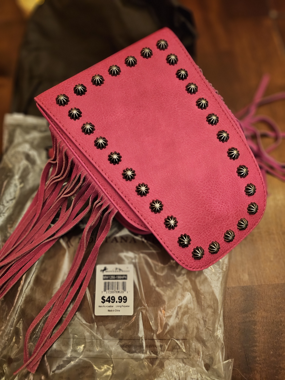 Women’s Montana West Pink Fringe Crossbody Bag with Stud Accents New In Package